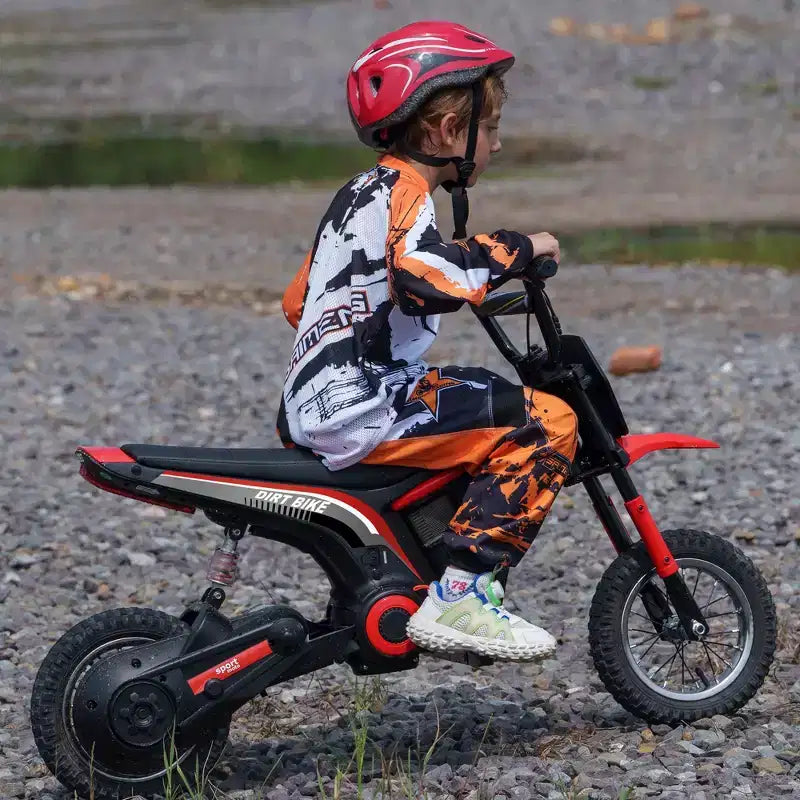 Aosom Electric Dirt Bike with Twist Grip Throttle, 24V 350W Electric Motorcycle Up to 15 MPH with Music Horn, Rear Suspension, for 13+ Years