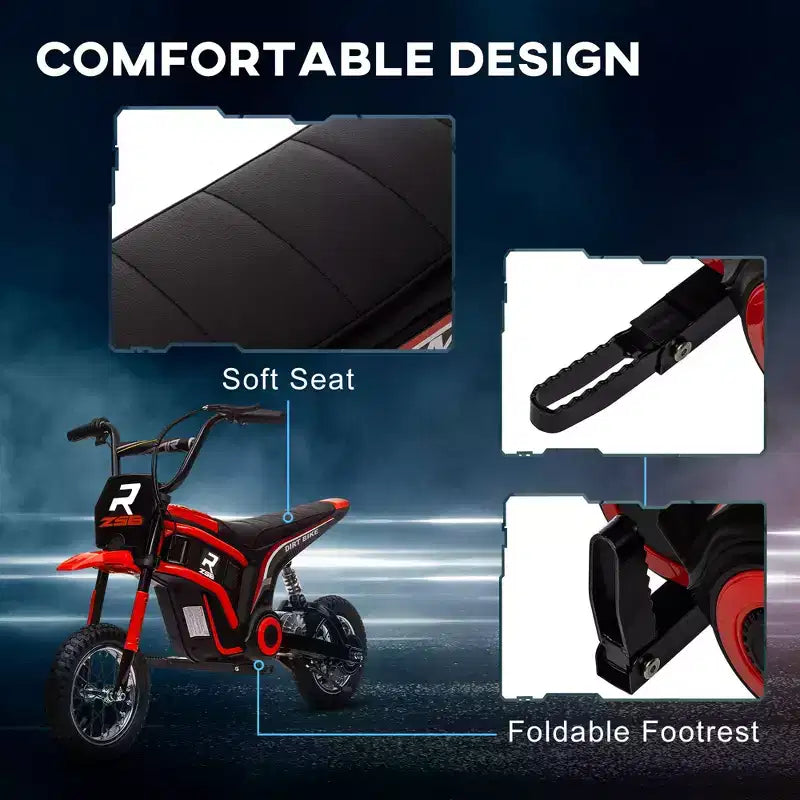 Aosom Electric Dirt Bike with Twist Grip Throttle, 24V 350W Electric Motorcycle Up to 15 MPH with Music Horn, Rear Suspension, for 13+ Years
