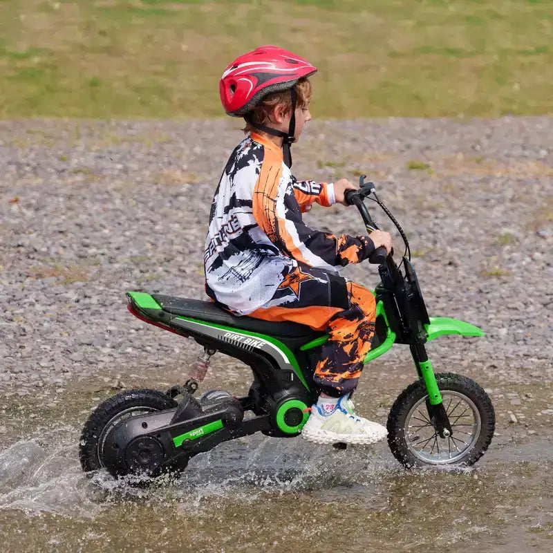 Aosom Electric Dirt Bike with Twist Grip Throttle, 24V 350W Electric Motorcycle Up to 15 MPH with Music Horn, Rear Suspension, for 13+ Years