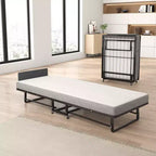 Folding Bed With Mattress, Portable Guest Beds With 4 Wheels, 4 Foam Mattress & Metal Frame, Space Saving Cot Size Roll way Bed For Home Guest Room