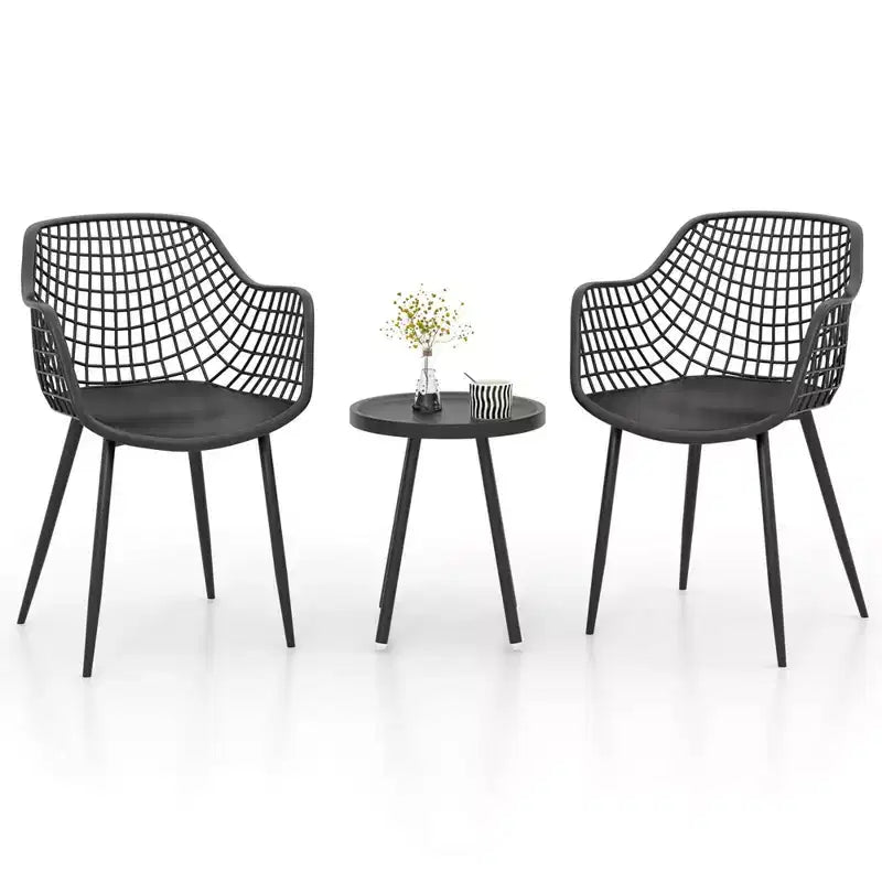Costway 3 Piece Patio Bistro Set All Weather Heavy Duty Table and Chairs Set of 2 Black/Yellow