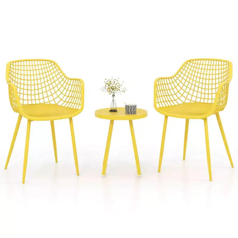 Costway 3 Piece Patio Bistro Set All Weather Heavy Duty Table and Chairs Set of 2 Black/Yellow