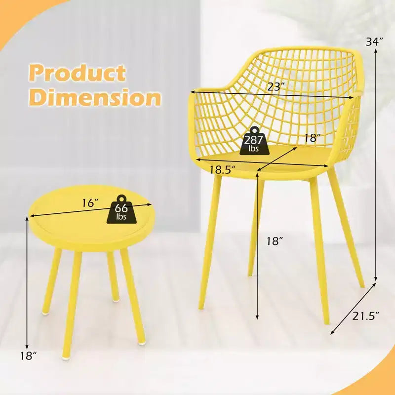 Costway 3 Piece Patio Bistro Set All Weather Heavy Duty Table and Chairs Set of 2 Black/Yellow