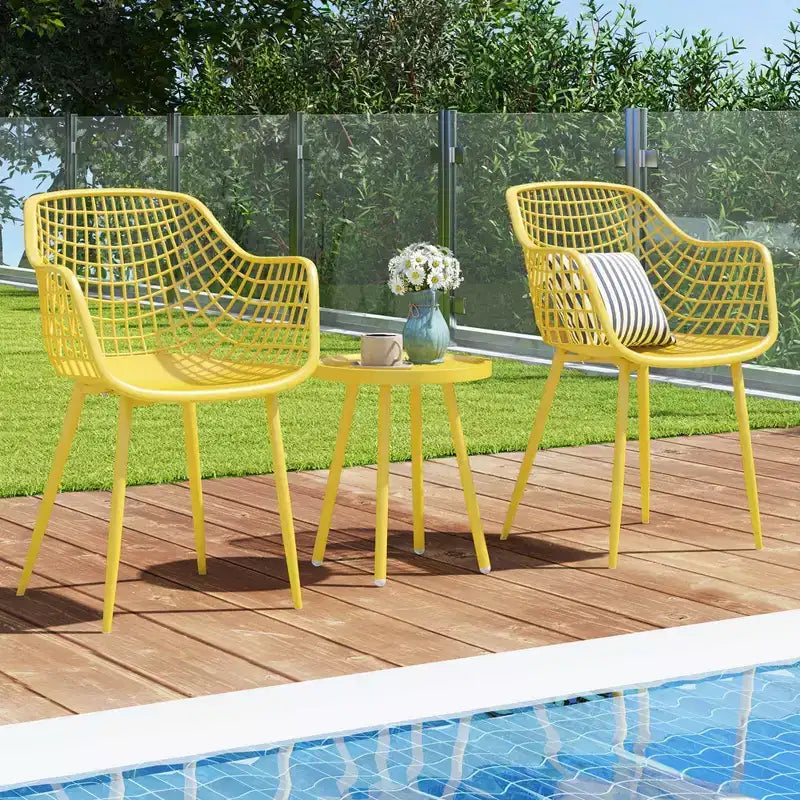 Costway 3 Piece Patio Bistro Set All Weather Heavy Duty Table and Chairs Set of 2 Black/Yellow