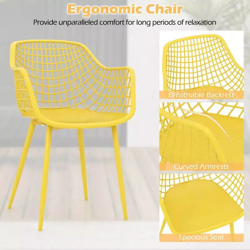 Costway 3 Piece Patio Bistro Set All Weather Heavy Duty Table and Chairs Set of 2 Black/Yellow
