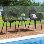 Costway 3 Piece Patio Bistro Set All Weather Heavy Duty Table and Chairs Set of 2 Black/Yellow
