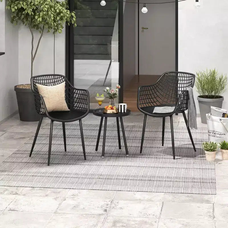 Costway 3 Piece Patio Bistro Set All Weather Heavy Duty Table and Chairs Set of 2 Black/Yellow