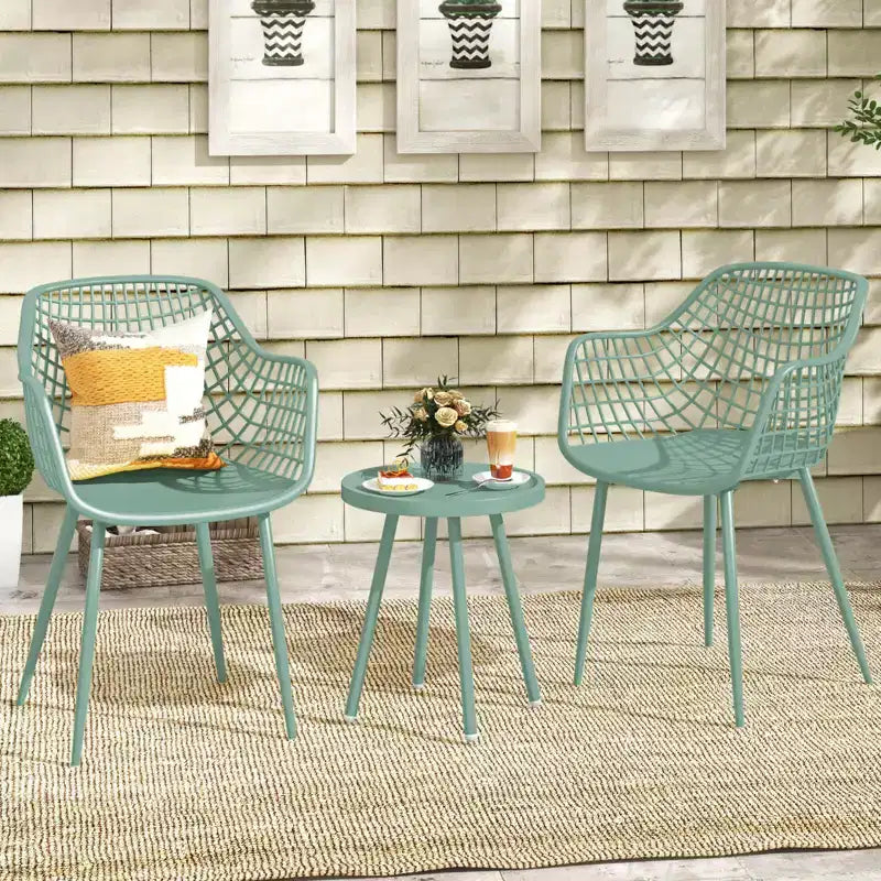 Costway 3 Piece Patio Bistro Set All Weather Heavy Duty Table and Chairs Set of 2 Black/Yellow