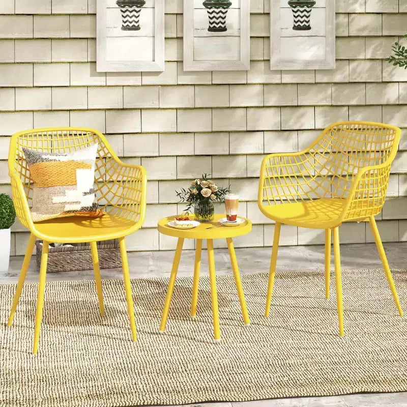 Costway 3 Piece Patio Bistro Set All Weather Heavy Duty Table and Chairs Set of 2 Black/Yellow