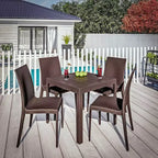 LeisureMod Mace 5-Piece Mid-Century Modern Outdoor Bistro Set - White Round Table with 4 Stackable Chairs