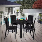 LeisureMod Mace 5-Piece Mid-Century Modern Outdoor Bistro Set - White Round Table with 4 Stackable Chairs