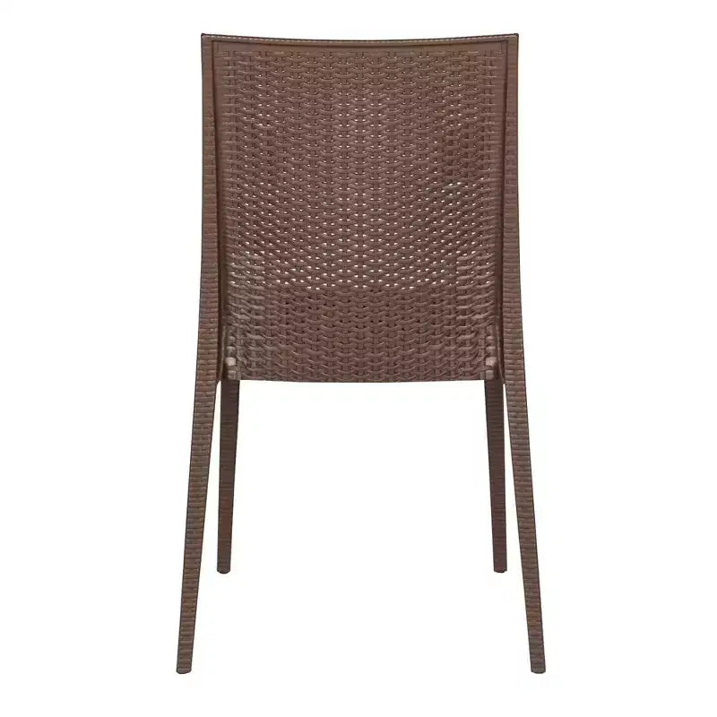 LeisureMod Mace 5-Piece Mid-Century Modern Outdoor Bistro Set - White Round Table with 4 Stackable Chairs