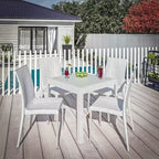 LeisureMod Mace 5-Piece Mid-Century Modern Outdoor Bistro Set - White Round Table with 4 Stackable Chairs