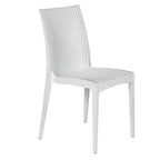 LeisureMod Mace 5-Piece Mid-Century Modern Outdoor Bistro Set - White Round Table with 4 Stackable Chairs