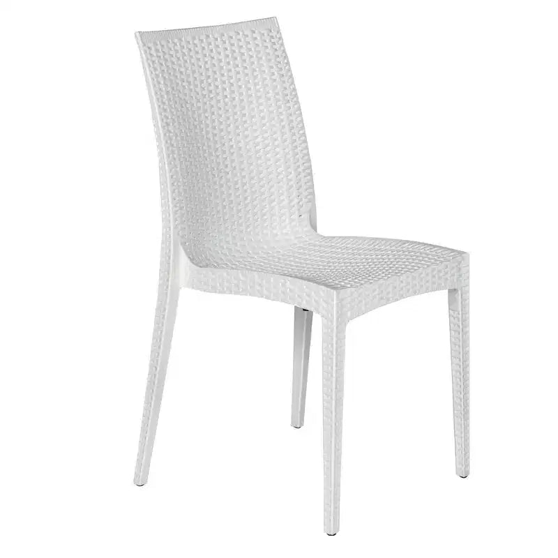 LeisureMod Mace 5-Piece Mid-Century Modern Outdoor Bistro Set - White Round Table with 4 Stackable Chairs