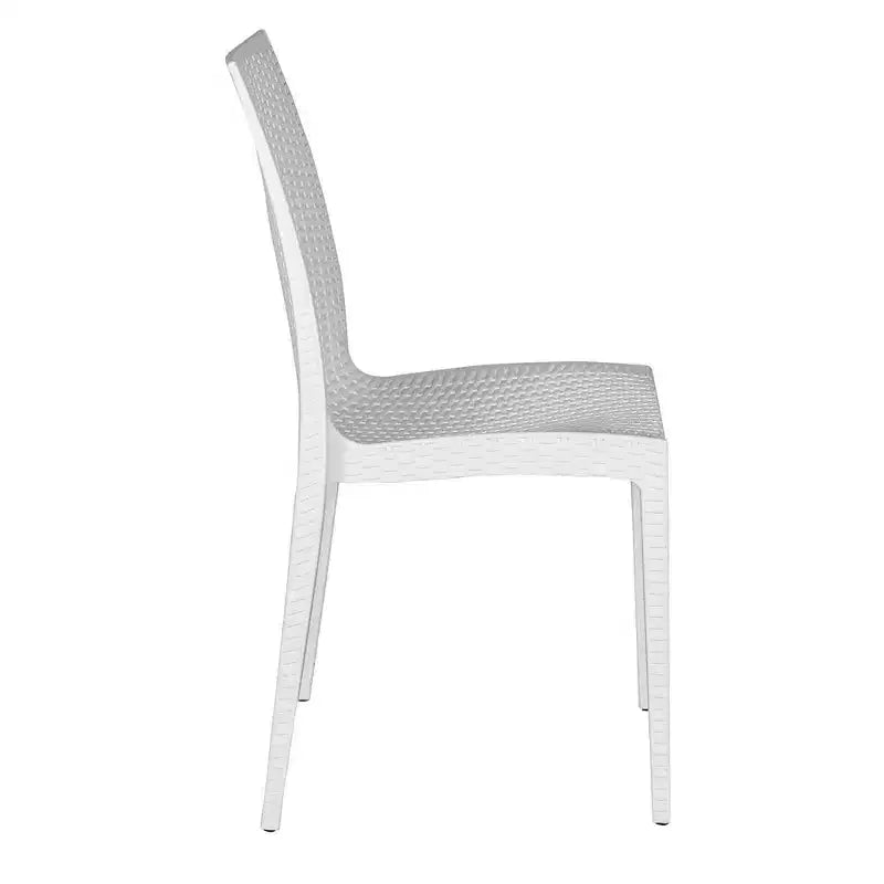 LeisureMod Mace 5-Piece Mid-Century Modern Outdoor Bistro Set - White Round Table with 4 Stackable Chairs