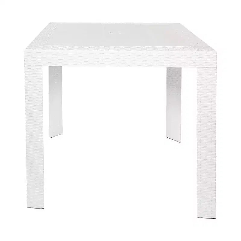 LeisureMod Mace 5-Piece Mid-Century Modern Outdoor Bistro Set - White Round Table with 4 Stackable Chairs
