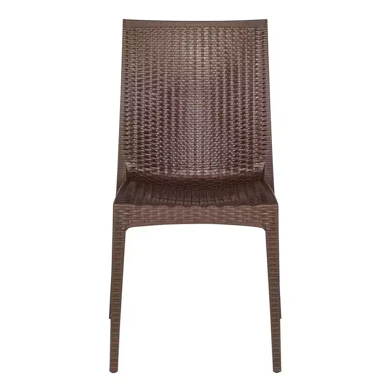LeisureMod Mace 3-Piece Mid-Century Modern Outdoor Bistro Set - White Round Table with 2 Stackable Chairs