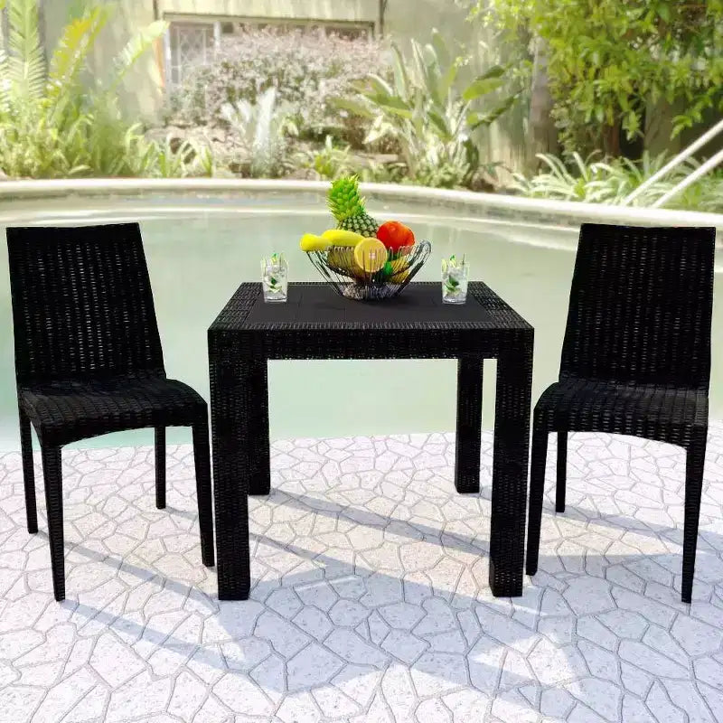 LeisureMod Mace 3-Piece Mid-Century Modern Outdoor Bistro Set - White Round Table with 2 Stackable Chairs