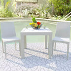 LeisureMod Mace 3-Piece Mid-Century Modern Outdoor Bistro Set - White Round Table with 2 Stackable Chairs