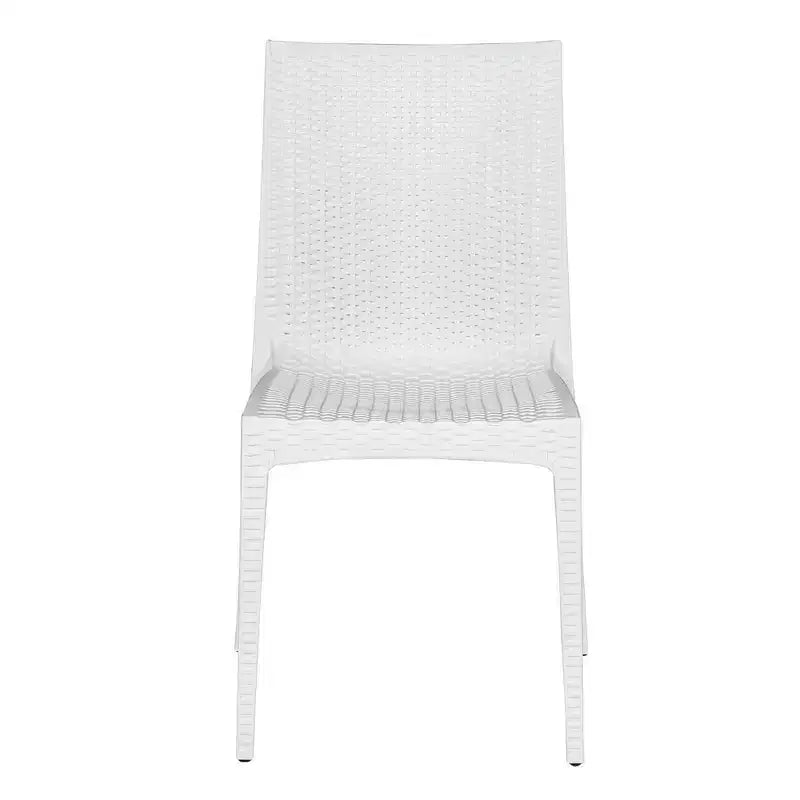 LeisureMod Mace 3-Piece Mid-Century Modern Outdoor Bistro Set - White Round Table with 2 Stackable Chairs