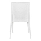 LeisureMod Mace 3-Piece Mid-Century Modern Outdoor Bistro Set - White Round Table with 2 Stackable Chairs