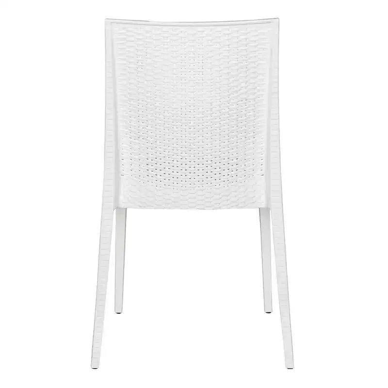 LeisureMod Mace 3-Piece Mid-Century Modern Outdoor Bistro Set - White Round Table with 2 Stackable Chairs