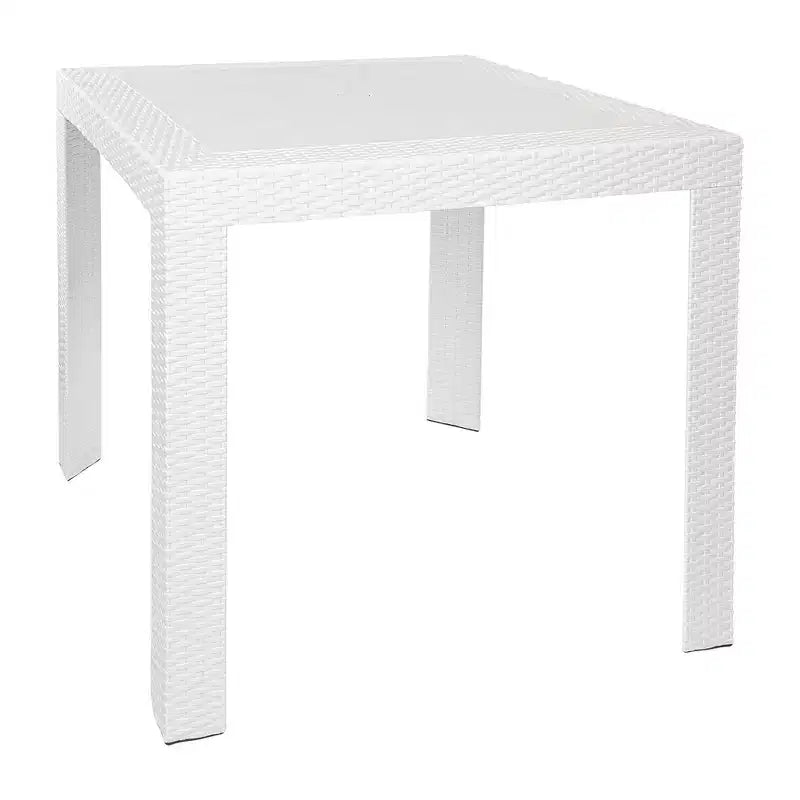 LeisureMod Mace 3-Piece Mid-Century Modern Outdoor Bistro Set - White Round Table with 2 Stackable Chairs
