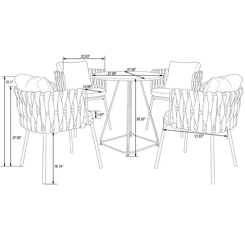 LeisureMod Spencer Outdoor Patio Dining Chair with Cushions - Modern Rope Weave Design and Metal Frame Armchair for Garden Poolside