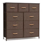 Crestlive Products 9-Drawer Extra Wide Fabric Dresser for Bedroom Clothes Storage Tower with Sturdy Steel Frame Wood Top Easy Pull Bins Wood Handles