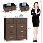Crestlive Products 9-Drawer Extra Wide Fabric Dresser for Bedroom Clothes Storage Tower with Sturdy Steel Frame Wood Top Easy Pull Bins Wood Handles