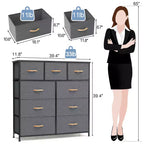 Crestlive Products 9-Drawer Extra Wide Fabric Dresser for Bedroom Clothes Storage Tower with Sturdy Steel Frame Wood Top Easy Pull Bins Wood Handles