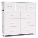 Crestlive Products 9-Drawer Extra Wide Fabric Dresser for Bedroom Clothes Storage Tower with Sturdy Steel Frame Wood Top Easy Pull Bins Wood Handles