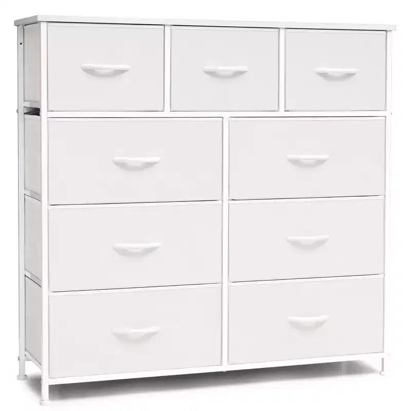 Crestlive Products 9-Drawer Extra Wide Fabric Dresser for Bedroom Clothes Storage Tower with Sturdy Steel Frame Wood Top Easy Pull Bins Wood Handles