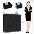 Crestlive Products 9-Drawer Extra Wide Fabric Dresser for Bedroom Clothes Storage Tower with Sturdy Steel Frame Wood Top Easy Pull Bins Wood Handles