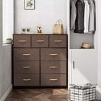 Crestlive Products 9-Drawer Extra Wide Fabric Dresser for Bedroom Clothes Storage Tower with Sturdy Steel Frame Wood Top Easy Pull Bins Wood Handles