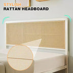 Full/Queen Size Rattan Bed Frame with Led Light Headboard