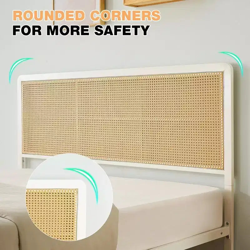 Full/Queen Size Rattan Bed Frame with Led Light Headboard