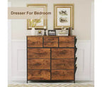 10-Drawer Fabric Dresser Storage Organizer Steel Frame with Wooden Top Side Pockets Rustic Brown