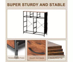10-Drawer Fabric Dresser Storage Organizer Steel Frame with Wooden Top Side Pockets Rustic Brown