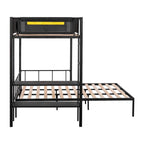 Metal Twin over Full Bunk with Shelves & Grid Panel/ Sturdy Metal Bed Frame Separated Full size Bed