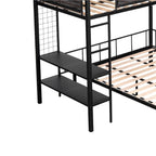 Metal Twin over Full Bunk with Shelves & Grid Panel/ Sturdy Metal Bed Frame Separated Full size Bed