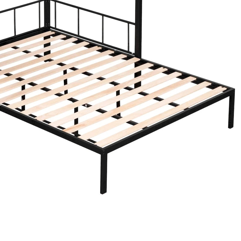Metal Twin over Full Bunk with Shelves & Grid Panel/ Sturdy Metal Bed Frame Separated Full size Bed