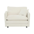 Comfy Deep Single Seat Sofa Upholstered Reading Armchair Living Room Chair White Chenille Fabric , 1 Toss Pillow