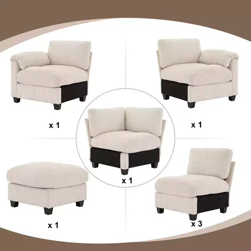 Hyleory 115 Corduroy Oversized Modular Sectional Sofa, U Shaped Couch with Movable Ottoman, Large 7 Seater Corner Sofa for Living Room
