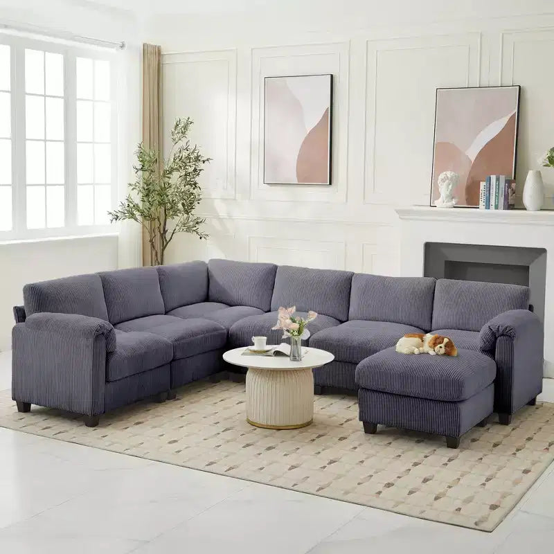 Hyleory 115 Corduroy Oversized Modular Sectional Sofa, U Shaped Couch with Movable Ottoman, Large 7 Seater Corner Sofa for Living Room