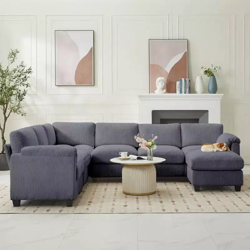 Hyleory 115 Corduroy Oversized Modular Sectional Sofa, U Shaped Couch with Movable Ottoman, Large 7 Seater Corner Sofa for Living Room