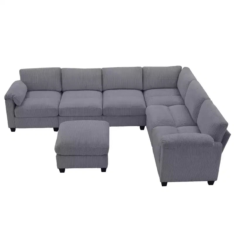 Hyleory 115 Corduroy Oversized Modular Sectional Sofa, U Shaped Couch with Movable Ottoman, Large 7 Seater Corner Sofa for Living Room