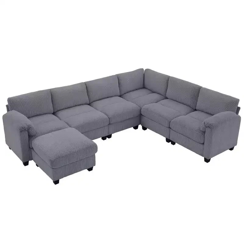 Hyleory 115 Corduroy Oversized Modular Sectional Sofa, U Shaped Couch with Movable Ottoman, Large 7 Seater Corner Sofa for Living Room