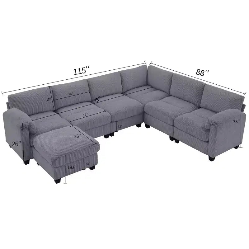 Hyleory 115 Corduroy Oversized Modular Sectional Sofa, U Shaped Couch with Movable Ottoman, Large 7 Seater Corner Sofa for Living Room